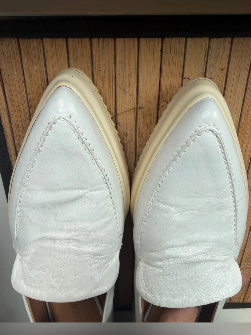 Jill Sander white crinkled leather shoes/loafers. Unisex(Mens 39/11 inch insole)